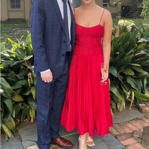 AMUR Cherry Drop Waist Midi Dress in Red